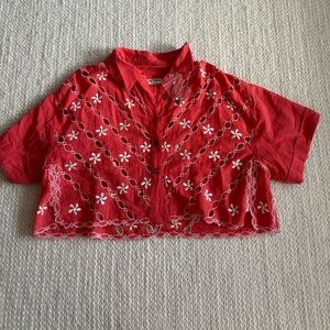 Free People We The Free Eyelet crop Button Up Short Sleeve Top Size XS